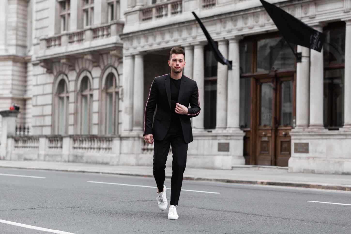 High-end Men Fashion Casual Suit Korean Style Simple Fit Formal Business  Solid Color (Blazer+Pants) 2 Pieces Set Black Khaki